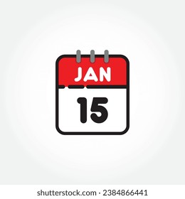 Vector illustration of flat calendar icon. Simple calendar with January 15