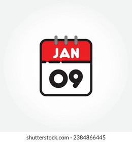 Vector illustration of flat calendar icon. Simple calendar with January 09