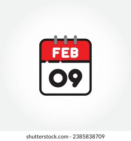 vector illustration of flat calendar icon. Simple calendar with February 09