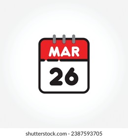 vector illustration of flat calendar icon. Simple calendar with March 26