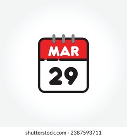 vector illustration of flat calendar icon. Simple calendar with March 29