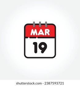 ilustración vectorial del icono de calendario plano. Calendario simple con 19 de marzo