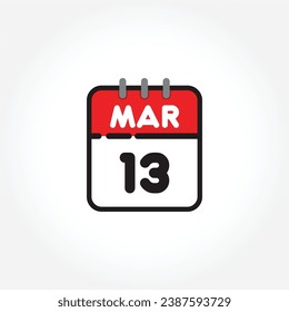 vector illustration of flat calendar icon. Simple calendar with March 13