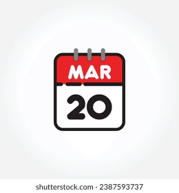 ilustración vectorial del icono de calendario plano. Calendario simple con 20 de marzo