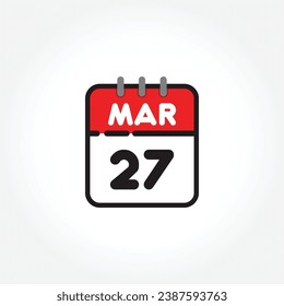 vector illustration of flat calendar icon. Simple calendar with March 27
