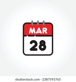 ilustración vectorial del icono de calendario plano. Calendario simple con 28 de marzo