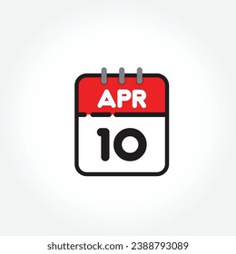 ilustración vectorial del icono de calendario plano. Calendario simple con 10 de abril