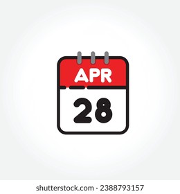 ilustración vectorial del icono de calendario plano. Calendario simple con 28 de abril