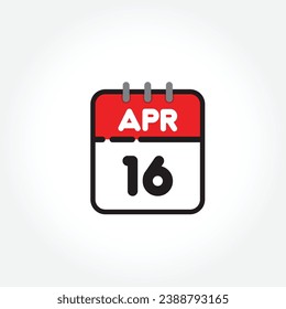 ilustración vectorial del icono de calendario plano. Calendario simple con 16 de abril