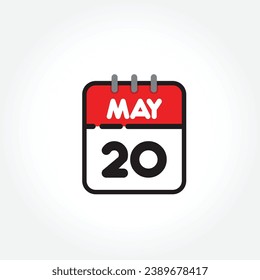 Vector illustration of flat calendar icon. Simple calendar with May 20