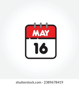 Vector illustration of flat calendar icon. Simple calendar with May 16