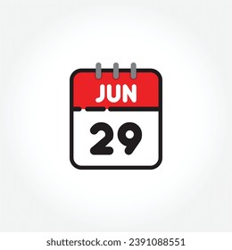 Vector illustration of flat calendar icon. Simple calendar with June 29