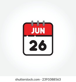 Vector illustration of flat calendar icon. Simple calendar with June 26