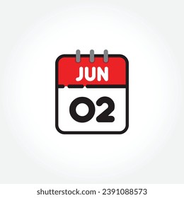 Vector illustration of flat calendar icon. Simple calendar with June 02