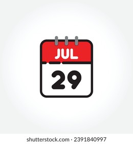 ilustración vectorial del icono de calendario plano. Calendario simple con 29 de julio