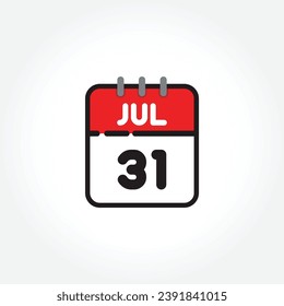 ilustración vectorial del icono de calendario plano. Calendario simple con 31 de julio