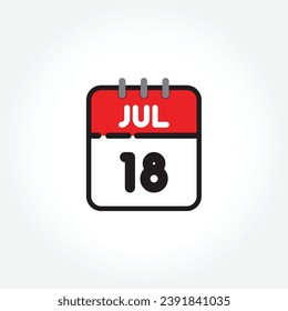 vector illustration of flat calendar icon. Simple calendar with July 18