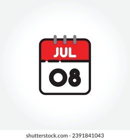 vector illustration of flat calendar icon. Simple calendar with July 08