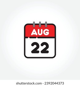 vector illustration of flat calendar icon. Simple calendar with August 22