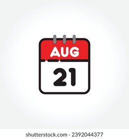 vector illustration of flat calendar icon. Simple calendar with August 21