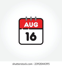 ilustración vectorial del icono de calendario plano. Calendario simple con 16 de agosto