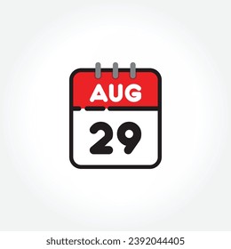 ilustración vectorial del icono de calendario plano. Calendario simple con 29 de agosto