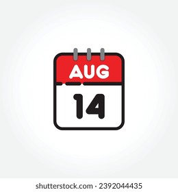 vector illustration of flat calendar icon. Simple calendar with August 14