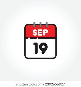 vector illustration of flat calendar icon. Simple calendar with September 19
