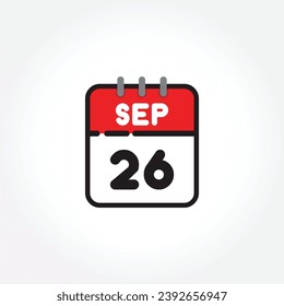 vector illustration of flat calendar icon. Simple calendar with September 26