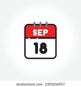 vector illustration of flat calendar icon. Simple calendar with September 18