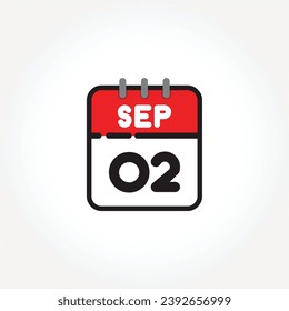 vector illustration of flat calendar icon. Simple calendar with September 02