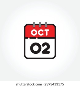 vector illustration of flat calendar icon. Simple calendar with October 02