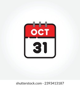 vector illustration of flat calendar icon. Simple calendar with October 31