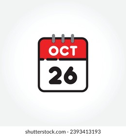 vector illustration of flat calendar icon. Simple calendar with October 26