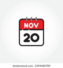 vector illustration of flat calendar icon. Simple calendar with November 20
