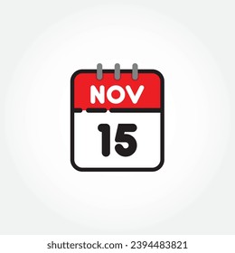 ilustración vectorial del icono de calendario plano. Calendario simple con 15 de noviembre
