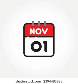 vector illustration of flat calendar icon. Simple calendar with November 01
