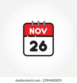 vector illustration of flat calendar icon. Simple calendar with November 26
