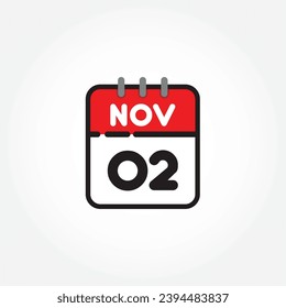 vector illustration of flat calendar icon. Simple calendar with November 02
