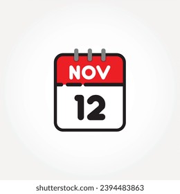 ilustración vectorial del icono de calendario plano. Calendario simple con 12 de noviembre
