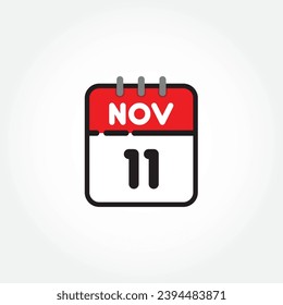 ilustración vectorial del icono de calendario plano. Calendario simple con 11 de noviembre
