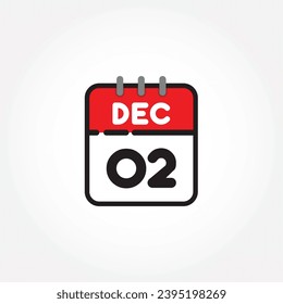 Vector illustration of flat calendar icon. Simple calendar with December 02