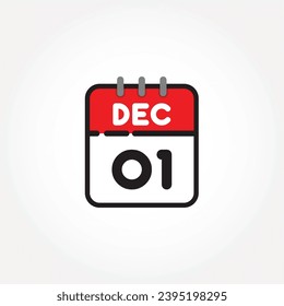 Vector illustration of flat calendar icon. Simple calendar with December 01