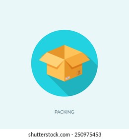 Vector illustration. Flat carton box. Transport and packaging. Post service and online delivery.