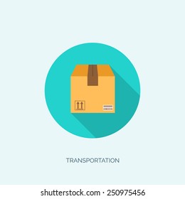 Vector illustration. Flat carton box. Transport and packaging. Post service and online delivery.
