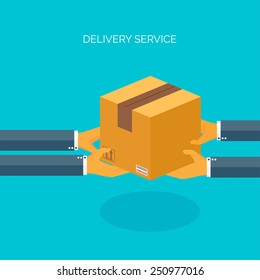 Vector illustration. Flat carton box. Transport and packaging. Post service and online delivery.