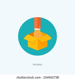 Vector illustration. Flat carton box. Transport and packaging. Post service and online delivery.