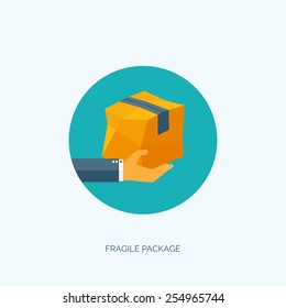 Vector illustration. Flat carton box. Transport and packaging. Post service and online delivery.