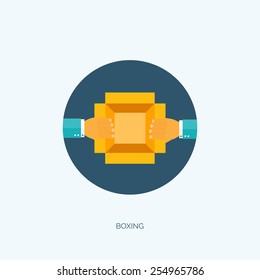 Vector illustration. Flat carton box. Transport and packaging. Post service and online delivery.