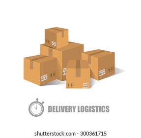 Vector illustration. Flat carton box. Transport and packaging. Post service and online delivery.